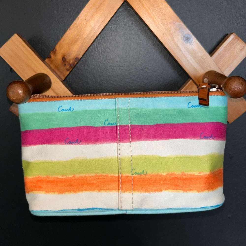 VINTAGE Coach Hampton Watercolor Stripe Zip Top Cosmetic bag (2006) -NWT- - Picture 3 of 9
